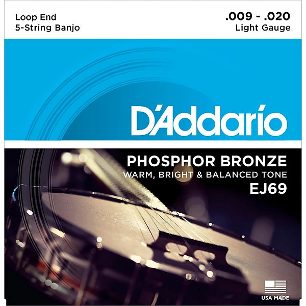 D'Addario EJ69 Phosphor Bronze Light 5-String Banjo Strings (9-20)