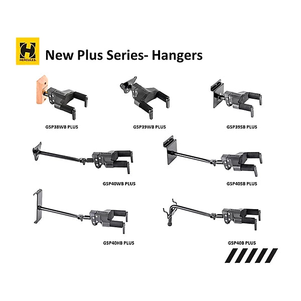 Hercules GSP38WB PLUS Auto Grip System (AGS) Guitar Wall Hanger Short Arm, Wooden Base Hercules