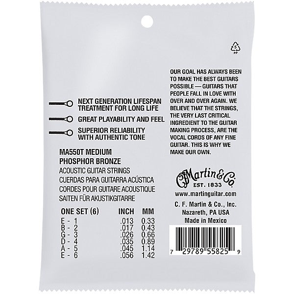 Martin MA550T Lifespan® 2.0 Phosphor Bronze Medium Strings (13-56)