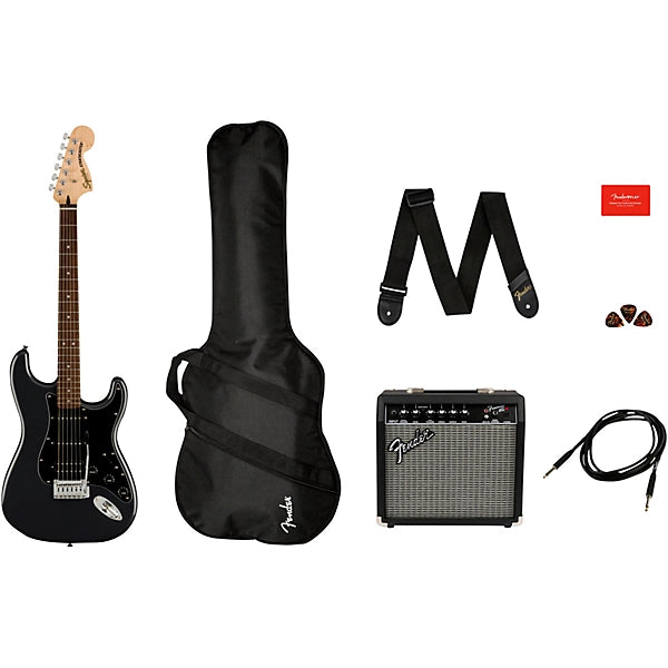 Squier Affinity Series Stratocaster HSS Electric Guitar Pack With Fender Frontman 15G Amp Charcoal Frost Metallic