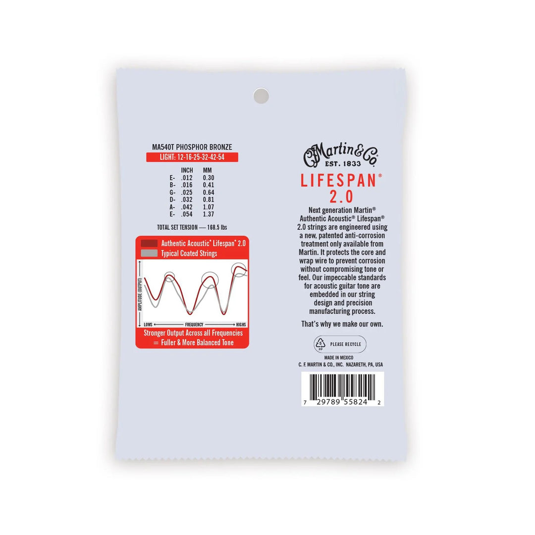 Martin MA540T Lifespan® 2.0 Light Phosphor Bronze Acoustic Guitar Strings (12–54)