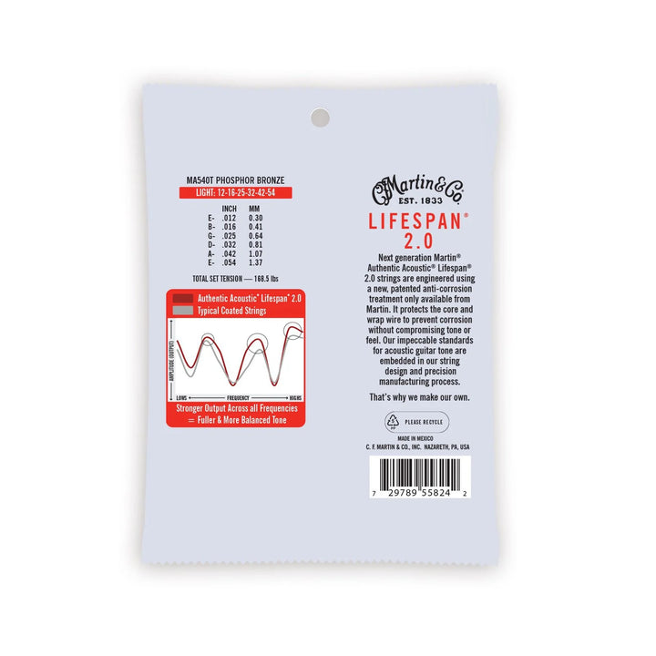 Martin MA540T Lifespan® 2.0 Light Phosphor Bronze Acoustic Guitar Strings (12–54)