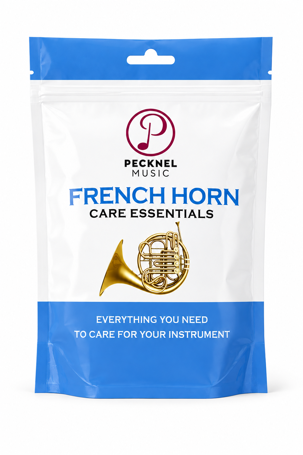 French horn care kit on white