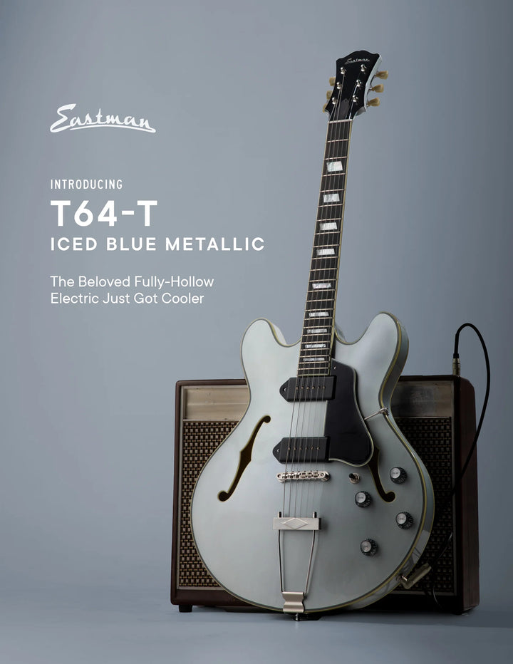 Eastman T64-T Iced Blue Metallic Hollowbody Electric Guitar